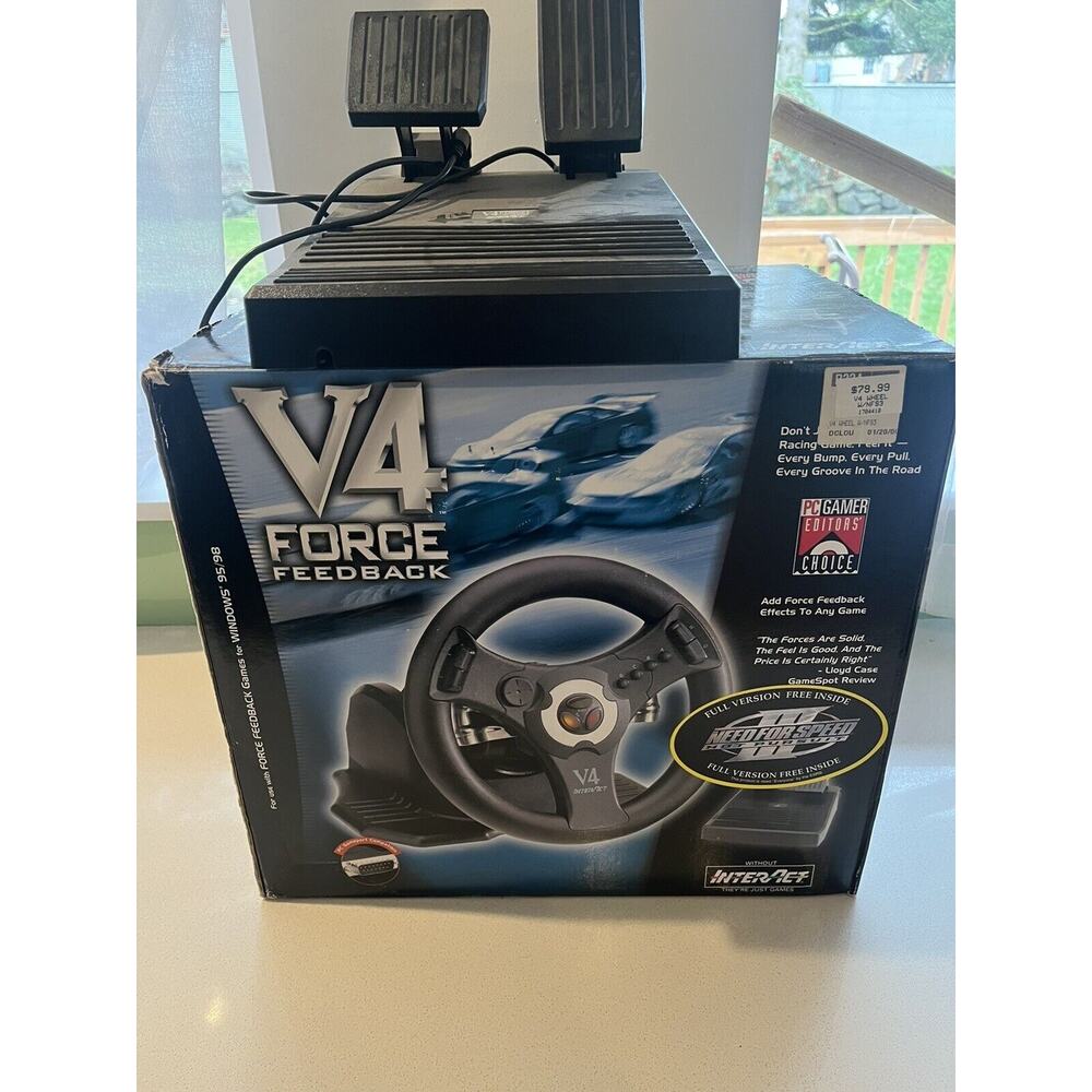 RARE Interact V4 Force Feedback Steering Wheel Pedals For PC Games Windows 95/98